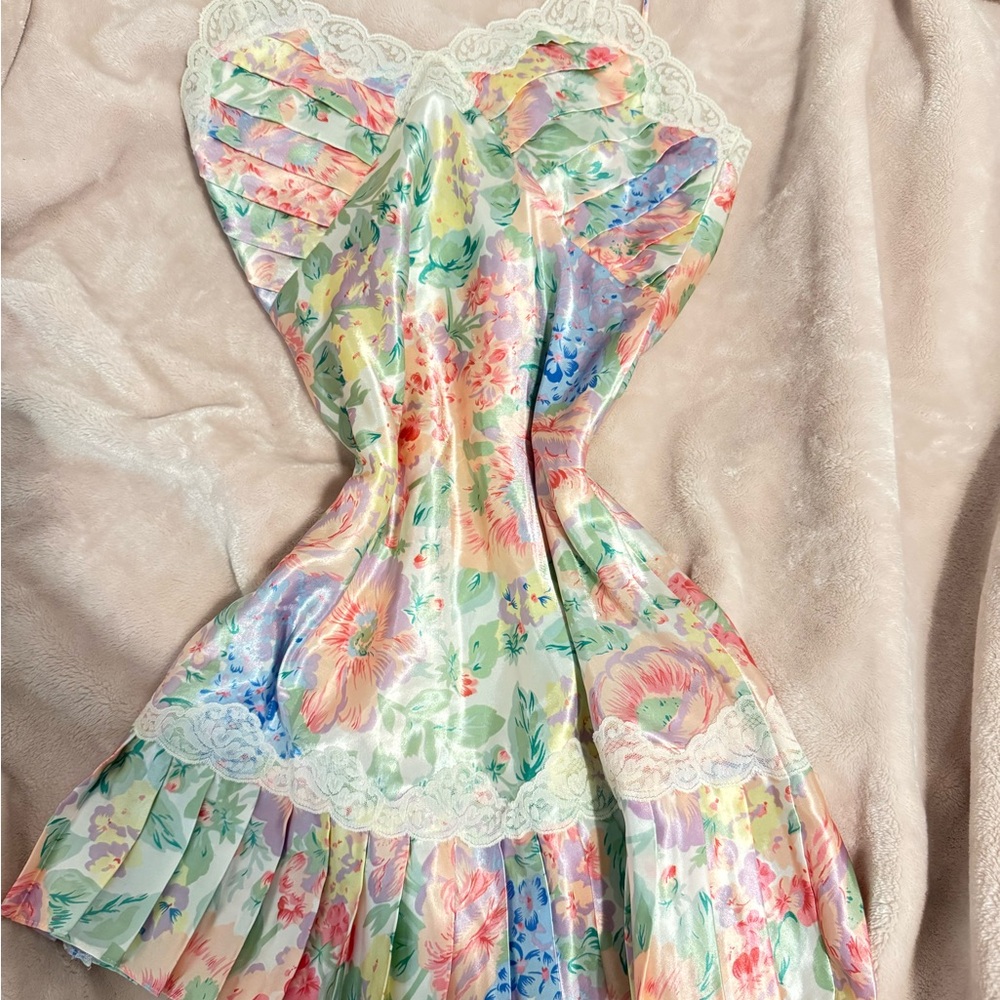 victoria’s secret floral Satin Dress with Lace Trim